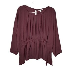 Prologue Blouse Womens XL Burgundy Pleated Cinched Waist Crepe‎ Top